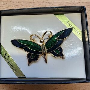 Vintage Vendome Butterfly Brooch Green & Gold New